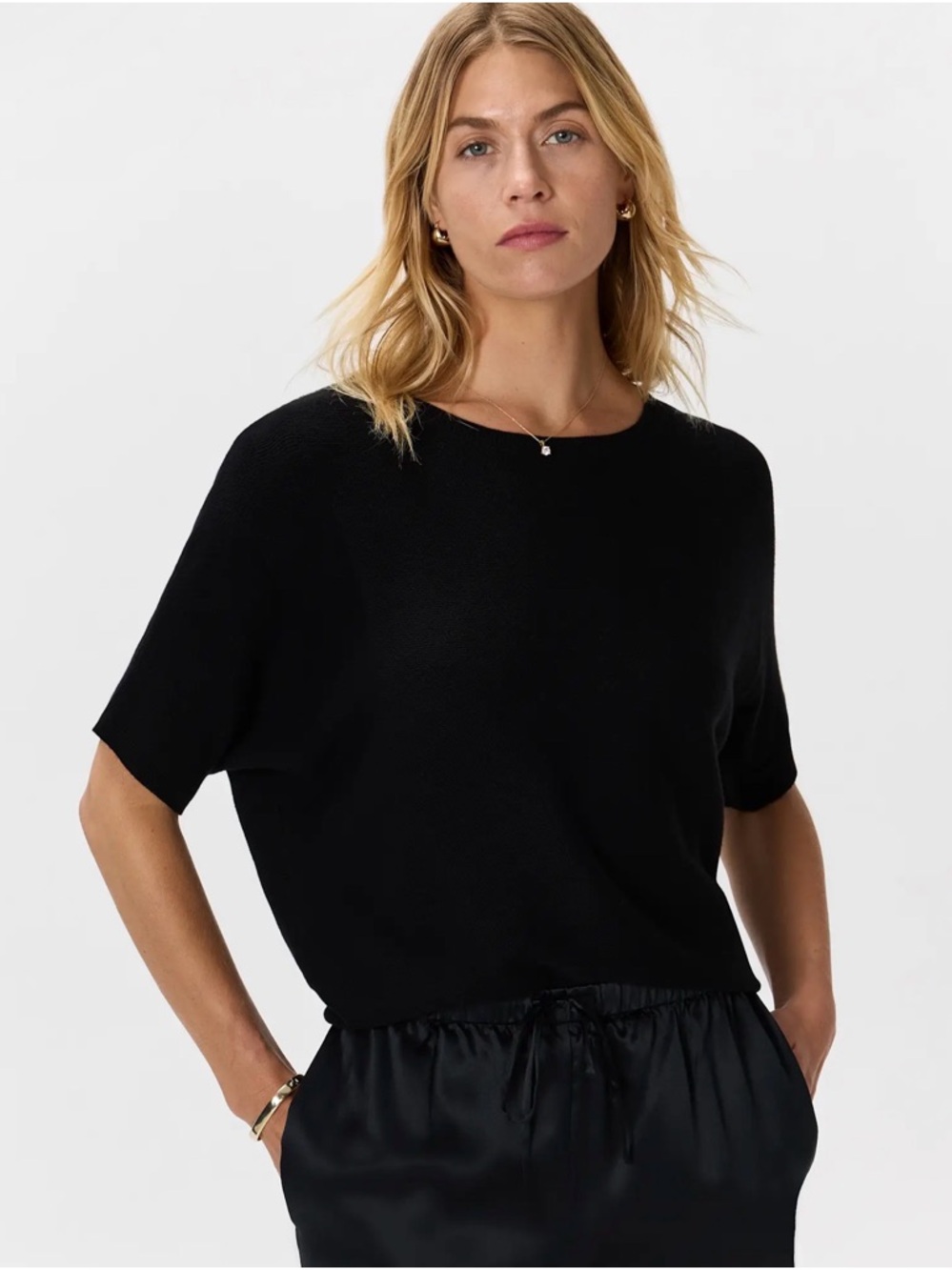 Quince Lightweight Cotton Cashmere Link-Stitch Dolman Sweater